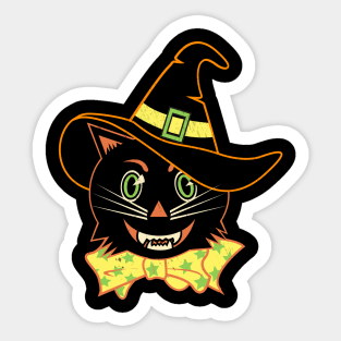 Vintage Halloween Black Cat Witch Sticker